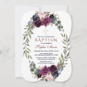 Invitation Aquarelle Lavande Marine Marsala Floral Baptême (Devant)