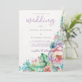 Invitation Aquarelle lavande rose menthe corail mariage flora (Debout devant)