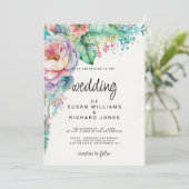 Invitation Aquarelle lavande rose menthe corail mariage flora (Debout devant)