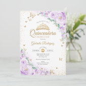 Invitation Aquarelle Lavande violet Floral Quinceanera (Debout devant)