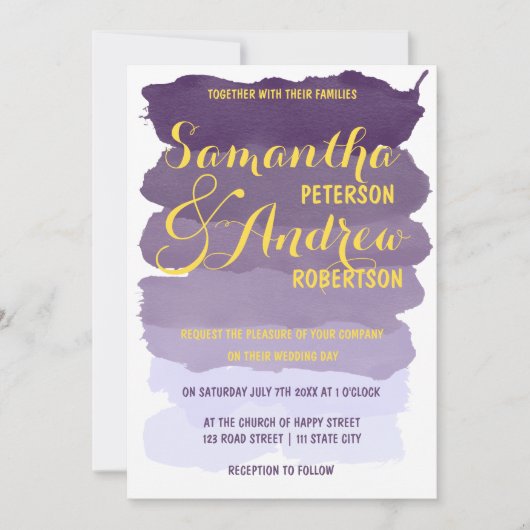 Invitation Aquarelle lavande violette ombre Mariage (Devant)