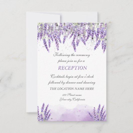 Invitation Aquarelle Lavander String Lights Réception (Devant)