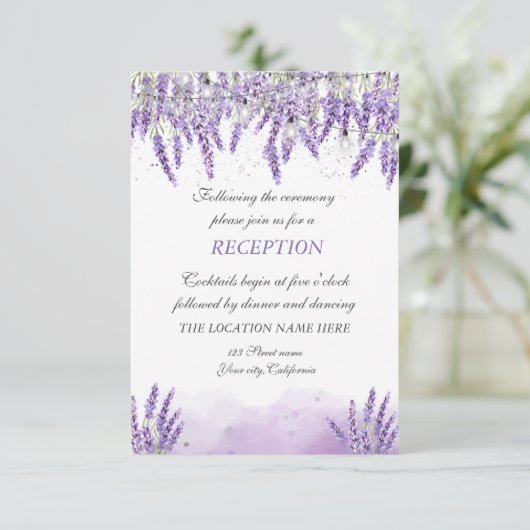 Invitation Aquarelle Lavander String Lights Réception (Debout devant)