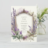 Invitation Aquarelle Lavender Floral Regal Enregistrer la dat (Debout devant)