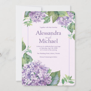 Invitation Aquarelle Lavender Hydrangea Fern Feuille Mariage
