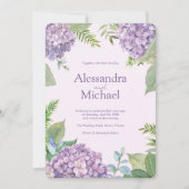 Invitation Aquarelle Lavender Hydrangea Fern Feuille Mariage (Devant)