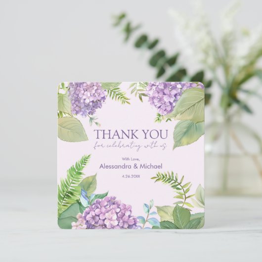 Invitation Aquarelle Lavender Hydrangea Mariage Merci (Debout devant)