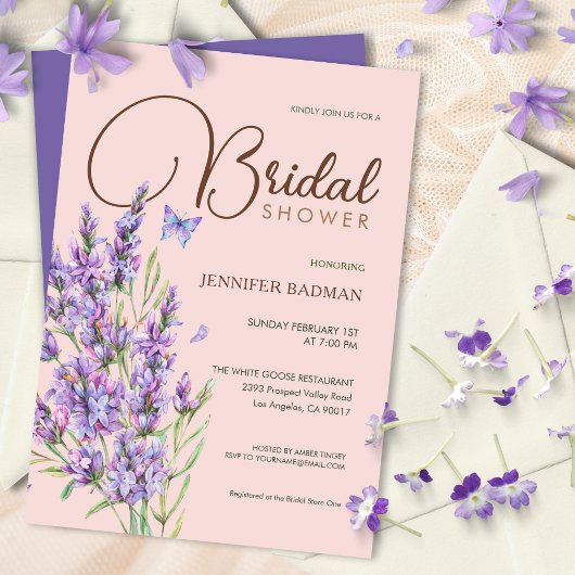 Invitation Aquarelle Lavender Lilac Elégante Mauve
