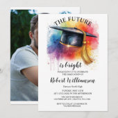 Invitation Aquarelle L'Avenir Est Une Bonne Fête De Graduatio (Devant / Derrière)