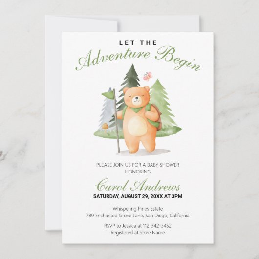 Invitation Aquarelle L'aventure commence Baby shower de l'our (Devant)