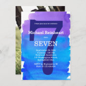 Invitation Aquarelle Laver Bleu pourpre Fête d'anniversaire d (Devant / Derrière)