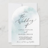 Invitation Aquarelle Laver Bleu Simple Boho Arche Mariage (Devant)