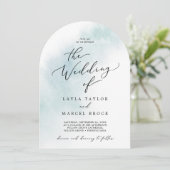 Invitation Aquarelle Laver Bleu Simple Boho Arche Mariage (Debout devant)