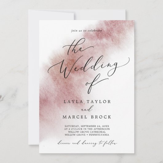 Invitation Aquarelle Laver Bourgogne Le Mariage De L'Invitati (Devant)