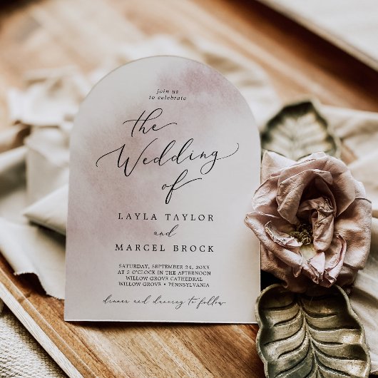 Invitation Aquarelle Laver rose pâle Mariage d'arche simple