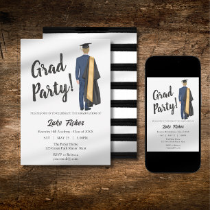 Invitation Aquarelle Leavers Graduation Gown & Casquette