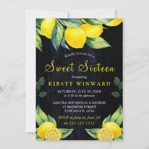 Invitation Aquarelle Lemon Bleu Nuit Bois Sweet 16