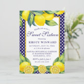 Invitation Aquarelle Lemon Floral Blue Polka Dot Sweet 16 (Debout devant)