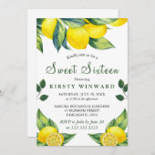 Invitation Aquarelle Lémon Floral Sweet 16 (Devant / Derrière)