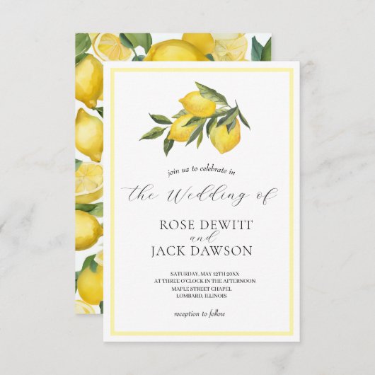 Invitation Aquarelle Lemon Garden Mariage blanc (Devant / Derrière)
