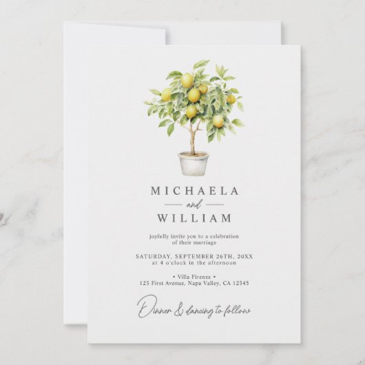 Invitation Aquarelle Lemon Tree & Mariage Carrelage méditerra (Devant)