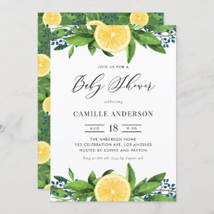 Invitation Aquarelle Lemons Bleu Berries Baby shower d'été