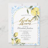 Invitation Aquarelle Lemons bleu italien Fête des mariées (Devant)