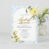Invitation Aquarelle Lemons bleu italien Fête des mariées (Debout devant)