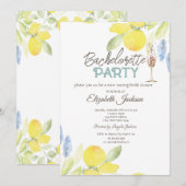 Invitation Aquarelle Lemons Champagne Verre Bachelorette (Devant / Derrière)