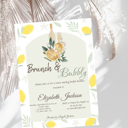 Invitation Aquarelle Lemons Frame Brunch & Bubbly