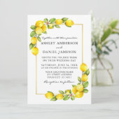 Invitation Aquarelle Lemons Gold Frame Mariage (Debout devant)