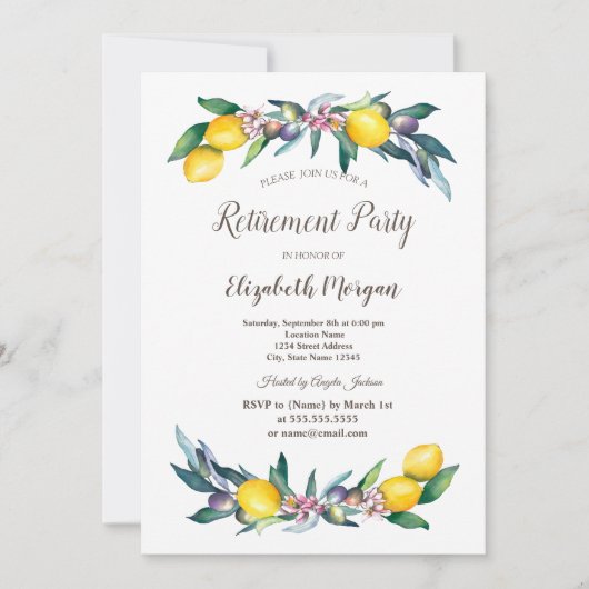 Invitation Aquarelle Lémons Olives Retraite (Devant)
