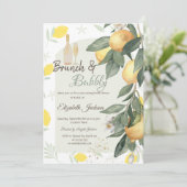 Invitation Aquarelle Lemons Vert Plaid Brunch & Bubbly (Debout devant)