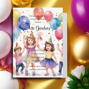 Invitation Aquarelle Les enfants célèbrent l'anniversaire