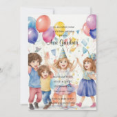 Invitation Aquarelle Les enfants célèbrent l'anniversaire (Devant)
