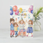 Invitation Aquarelle Les enfants célèbrent l'anniversaire (Debout devant)