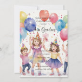 Invitation Aquarelle Les enfants célèbrent l'anniversaire (Devant)