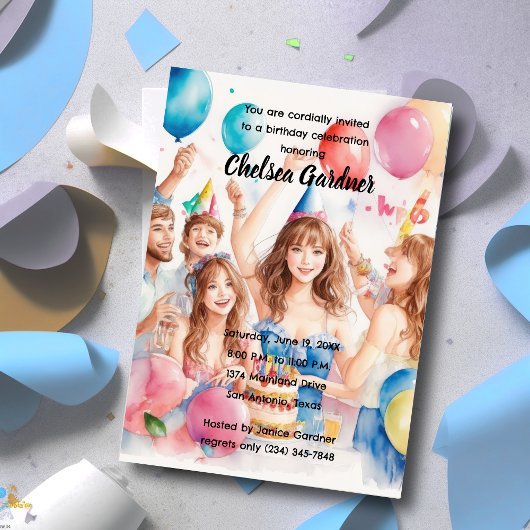 Invitation Aquarelle Les Jeunes Fêtent Anniversaire