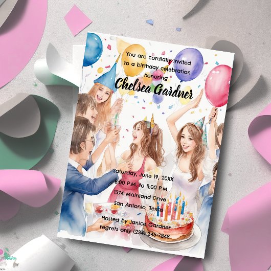 Invitation Aquarelle Les Jeunes Fêtent Anniversaire