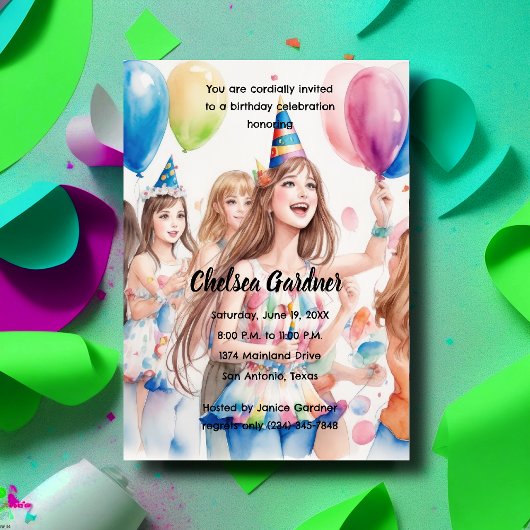 Invitation Aquarelle Les Jeunes Fêtent Anniversaire
