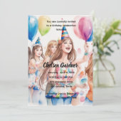 Invitation Aquarelle Les Jeunes Fêtent Anniversaire (Debout devant)