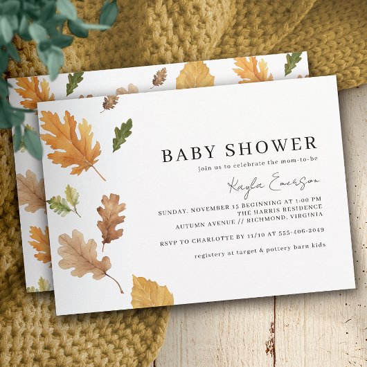 Invitation Aquarelle Levier | Baby shower d'automne rustique