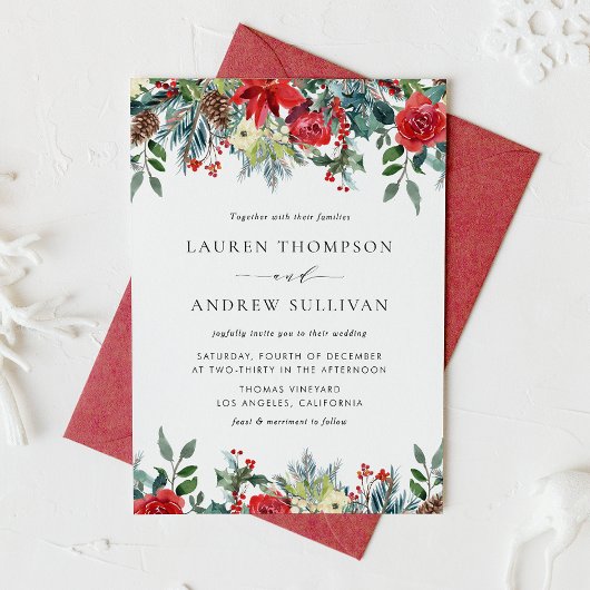 Invitation Aquarelle L'hiver fleurit Mariage botanique
