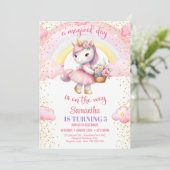 Invitation Aquarelle licorne avec robe tutu et fleurs 5ème (Debout devant)