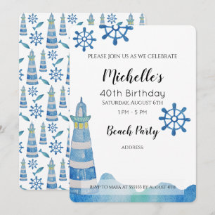 Invitation Aquarelle Lighthouse Beach Peinte à la main