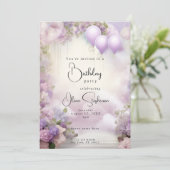 Invitation Aquarelle Lilac Blooms et Ballons QR Anniversaire (Debout devant)