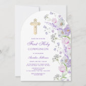 Invitation Aquarelle Lilac Fleurs Arc Première communion (Devant)