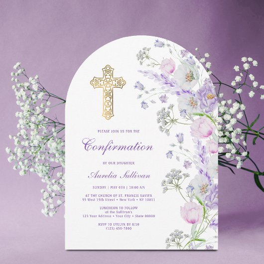 Invitation Aquarelle Lilac Fleurs Arch Confirmation