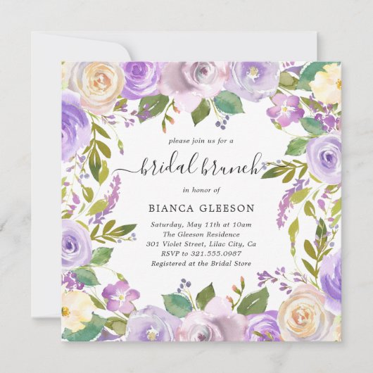 Invitation Aquarelle Lilac Floral Élégant Brunch nuptial (Devant)