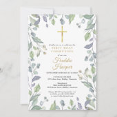 Invitation Aquarelle Lilac Floral Première Communion Sainte (Devant)